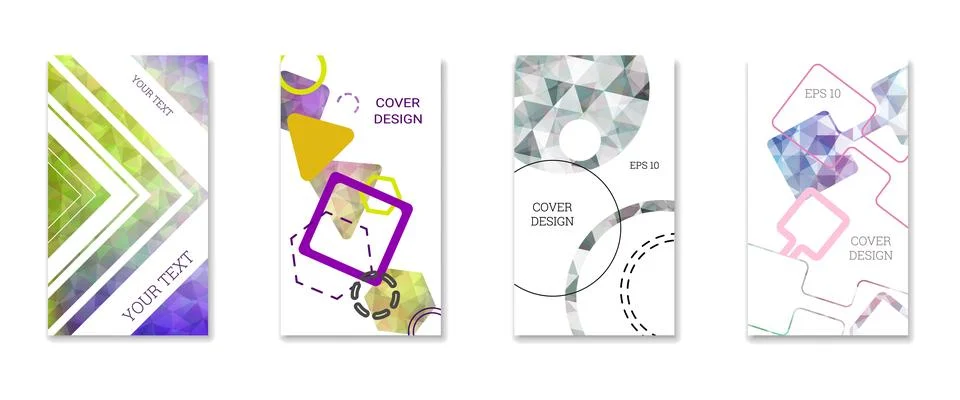 Cover design. Set of 4 covers. Imitation of crumpled paper. Unusual bright .. Stock Illustration