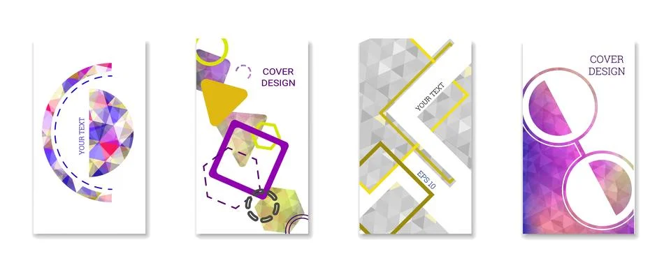 Cover design. Set of 4 covers. Imitation of crumpled paper. Unusual bright .. Stock Illustration