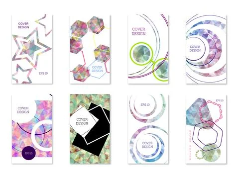 Cover design. Set of 8 covers. Imitation of crumpled paper. Unusual bright .. Illustration