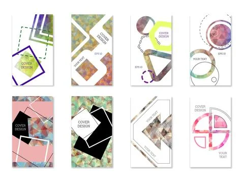 Cover design. Set of 8 covers. Imitation of crumpled paper. Unusual bright .. 库存插图