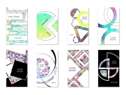 Cover design. Set of 8 covers. Imitation of crumpled paper. Unusual bright .. Illustration