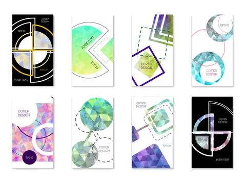 Cover design. Set of 8 covers. Imitation of crumpled paper. Unusual bright .. Stock Illustration