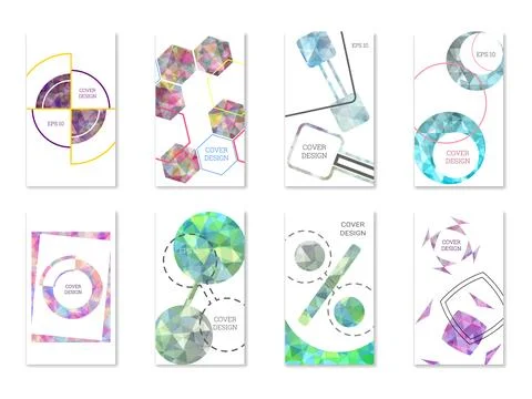 Cover design. Set of 8 covers. Imitation of crumpled paper. Unusual bright .. Stockillustratie