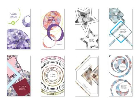 Cover design. Set of 8 covers. Imitation of crumpled paper. Unusual bright .. Stock Illustration