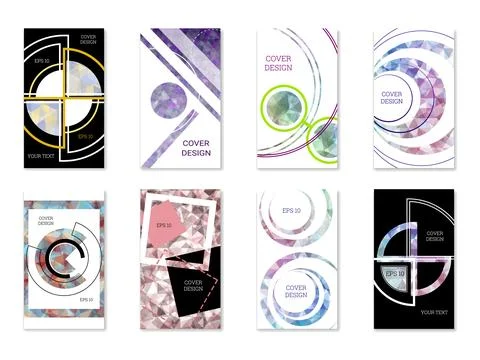 Cover design. Set of 8 covers. Imitation of crumpled paper. Unusual bright .. イラスト素材