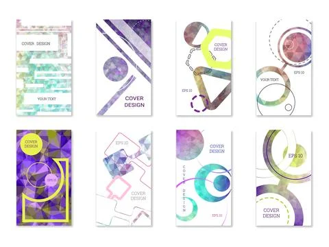 Cover design. Set of 8 covers. Imitation of crumpled paper. Unusual bright .. 库存插图