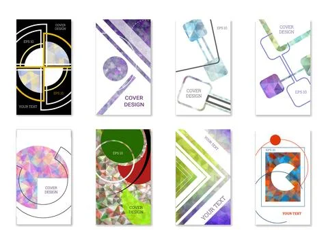 Cover design. Set of 8 covers. Imitation of crumpled paper. Unusual bright .. Stock Illustration