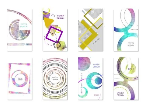 Cover design. Set of 8 covers. Imitation of crumpled paper. Unusual bright .. Stock Illustration