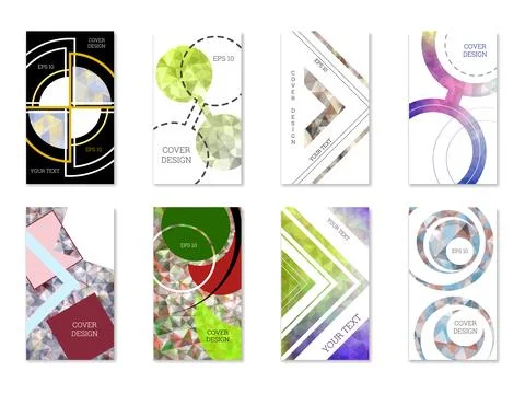 Cover design. Set of 8 covers. Imitation of crumpled paper. Unusual bright .. Stock Illustration