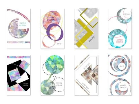 Cover design. Set of 8 covers. Imitation of crumpled paper. Unusual bright .. Stock Illustration