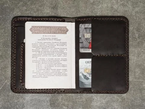 Cover for documents with two cards and passport Stock Photos