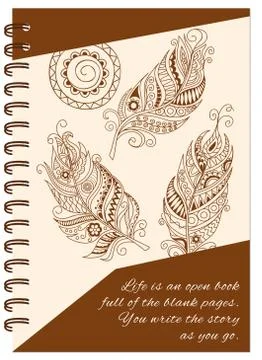 Cover feathers boho design of the notebook Stock Illustration