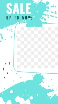 Cover frame for stories. Editable template white and turquoise stains and Stock Illustration