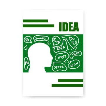 Cover notebook mind thinking flat style, Sketch hand drawn speech message Stock Illustration