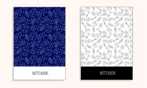 Cover for notebook with space doodle background. Stock Illustration