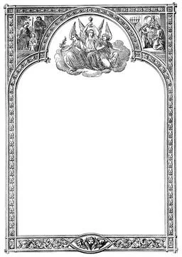 Cover or Book Jacket Frame with Angels or Cherubs, Jesus, Virgin Mary and Joseph Stock Illustration