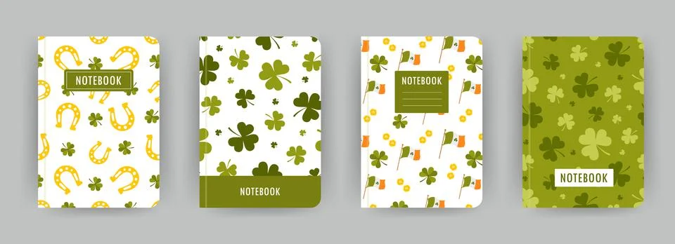 Cover page notebook collection. Templates with green shamrock and St. Patrick Stock Illustration