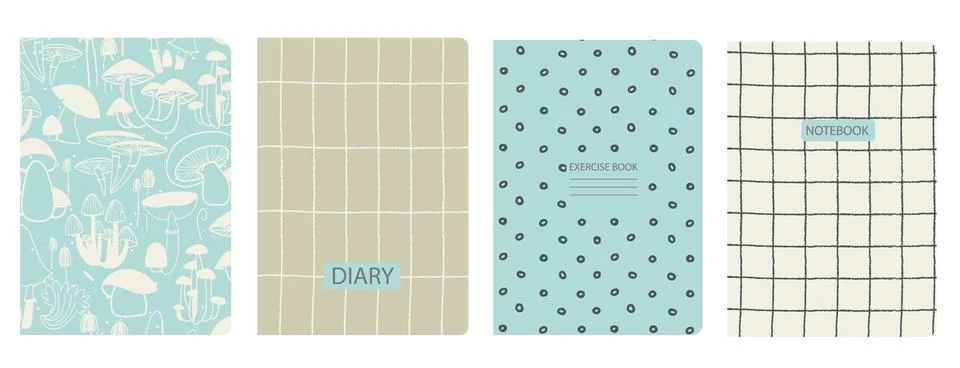 Cover page templates based on patterns with Mushrooms, Toadstool and gridline Stock Illustration