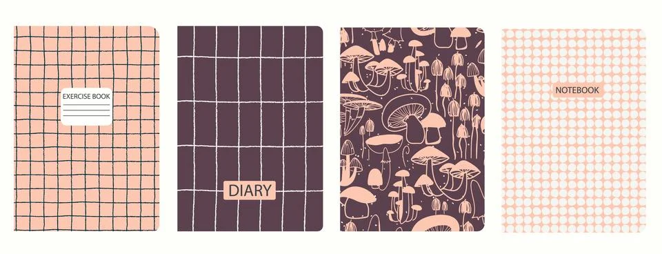 Cover page templates based on patterns with Mushrooms, Toadstool and gridline Stock-Illustration