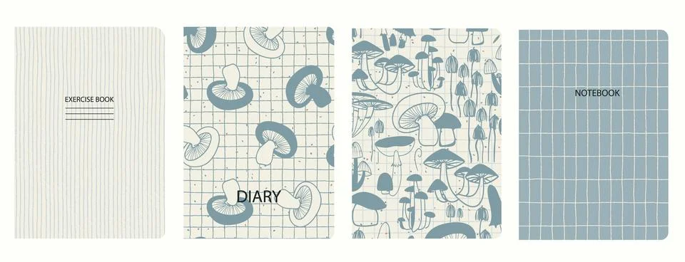 Cover page templates based on patterns with Mushrooms, Toadstool and gridline Stock Illustration