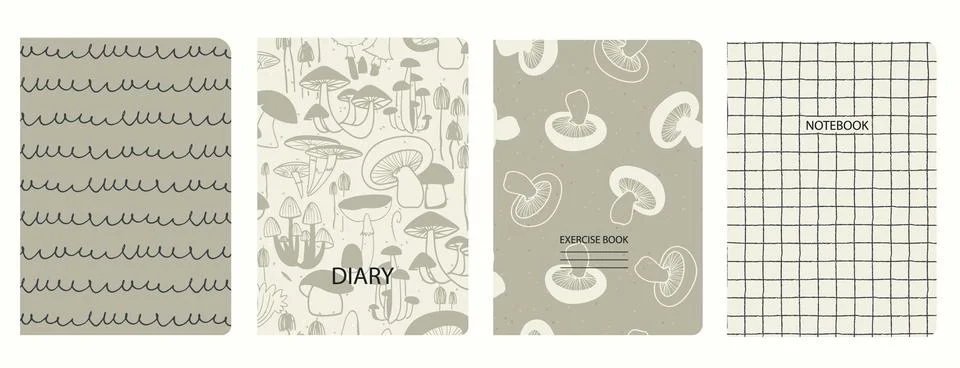 Cover page templates based on patterns with Mushrooms, Toadstool and gridline Stock Illustration