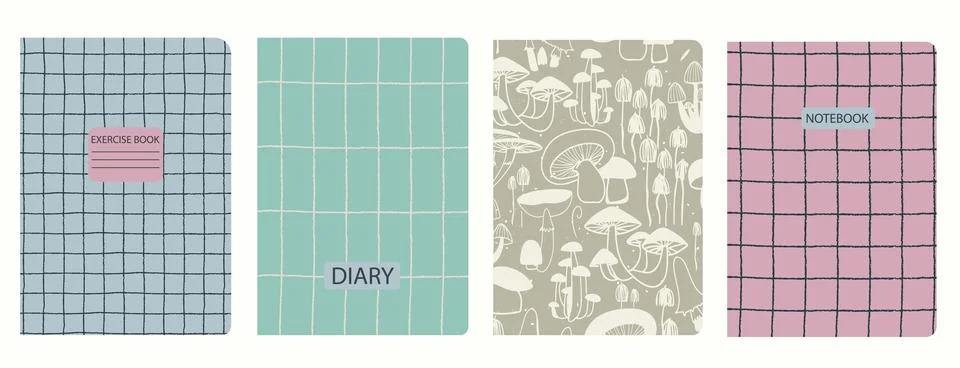 Cover page templates based on patterns with Mushrooms, Toadstool and gridline Stock Illustration