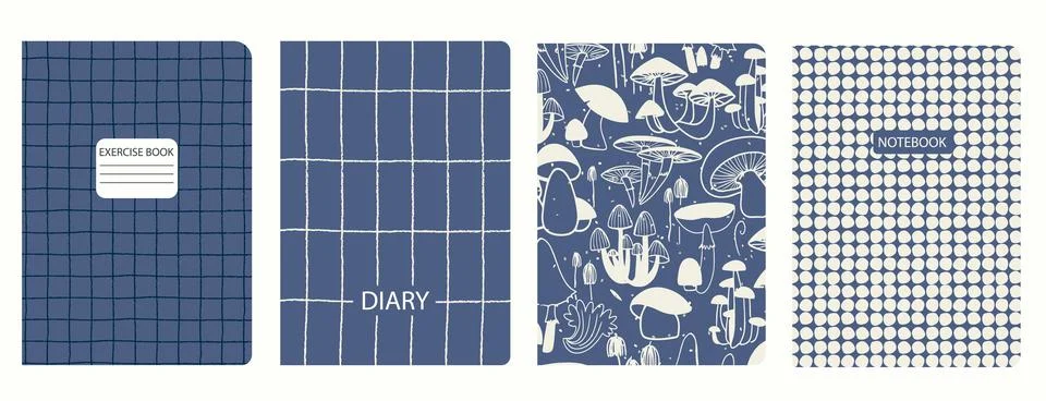 Cover page templates based on patterns with Mushrooms, Toadstool and gridline Stock Illustration