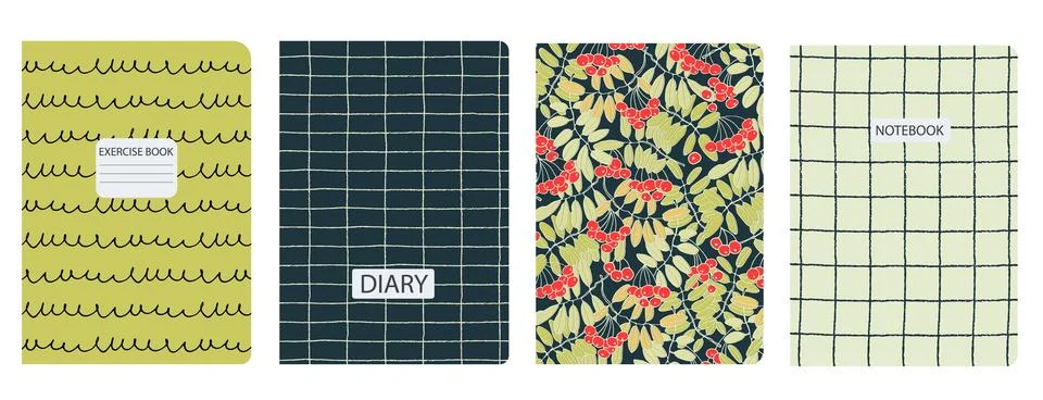 Cover page templates based on patterns with hand drawn rowanberry branches an Stock Illustration