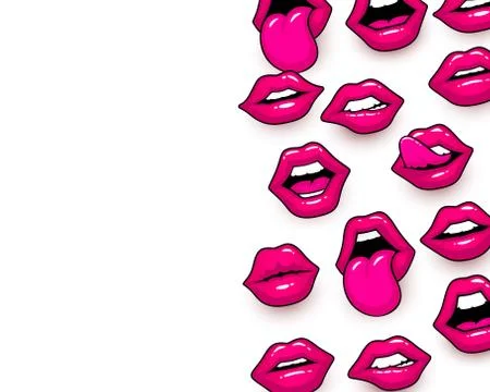 Cover red lips, a collection of different shapes, texture background. Illustrazione stock
