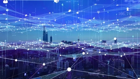 Coverage and transmission of wireless network signals in smart city Video stock 198981578