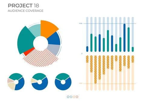 Coverage audience data charts in color. Vector elements charts. Stock Illustration