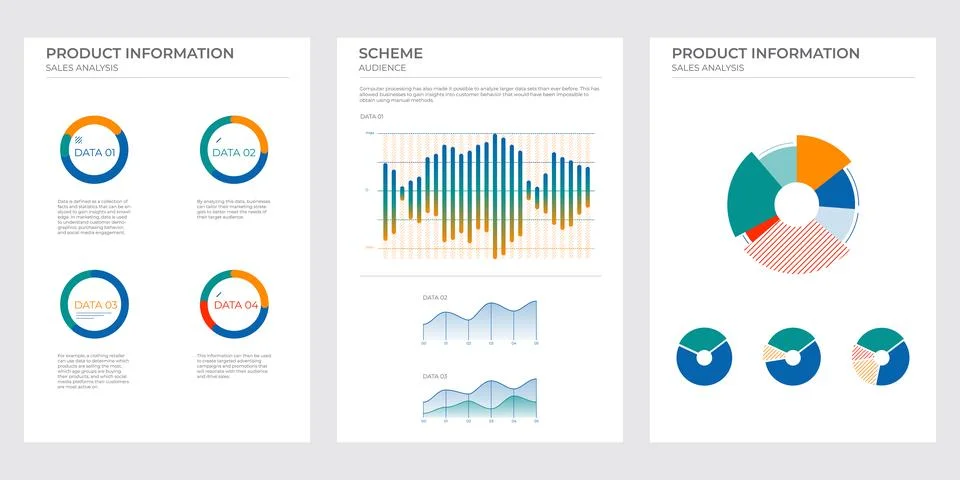 Coverage audience data charts in color. Vector elements charts. Illustrazione stock