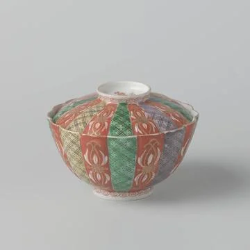 Covered Bowl With Scrolls, Diaper Pattern and Scattered Flowers. Cover bow... Stock Photos