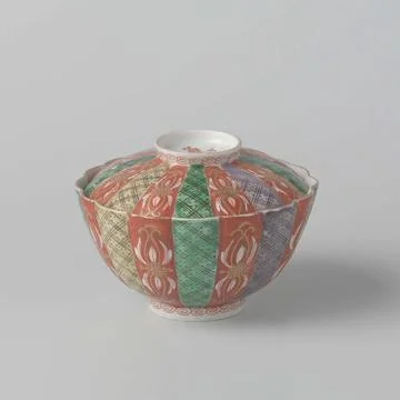 Covered Bowl With Scrolls, Diaper Pattern and Scattered Flowers. Cover bow... Stock Photos