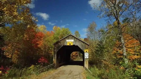 Covered Bridge in Autumn Stock Footage 93948442