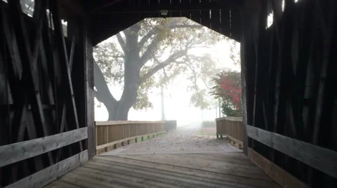 Covered Bridge Exit Fog Stock Footage 42966855