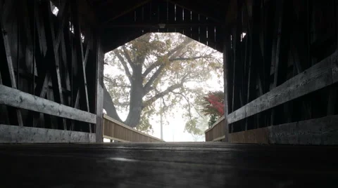 Covered Bridge Fog Stock Footage 42965070