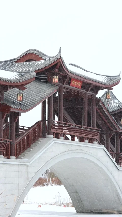 The covered bridge in the heavy snow 库存影片 343804322