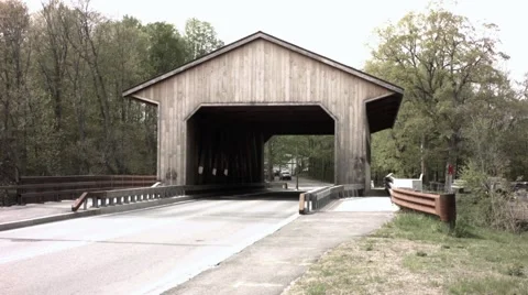 Covered Bridge With Light Traffic Video stock 53054807