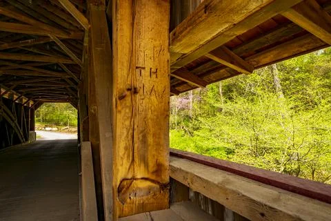 Covered Bridge Looking at a Forest in Spring With Cravings Stock Photos