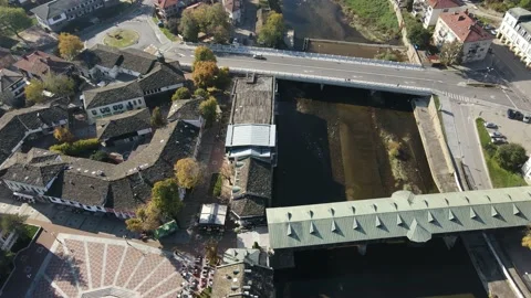 Covered Bridge over Osam River in town of Lovech, known as Varosha, Bulgaria 動画素材 148818547