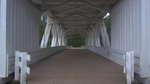 Covered Bridge in a Park in Oregon Stock Footage 91590915