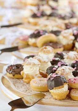 Covered cake table in portrait format Stock Photos