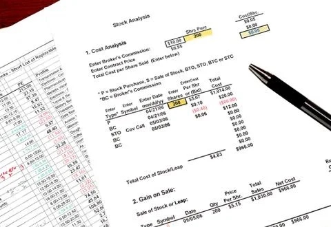 Covered Call Workpaper Stock Photos