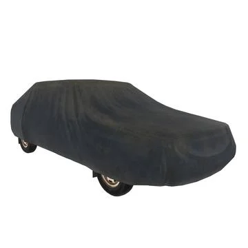 Covered car resting on white surface in a secure location with protection Stock Photos