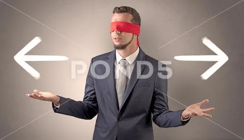 Covered eye businessman choosing direction Stock Photos