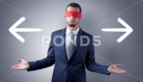 Covered eye businessman choosing direction Stock Photos
