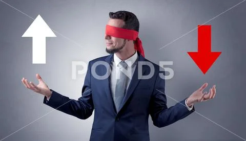 Covered eye businessman choosing direction Stock Photos