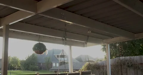 Covered Patio Structure Shielding Sunny Suburban Backyard Stock Footage 341078906