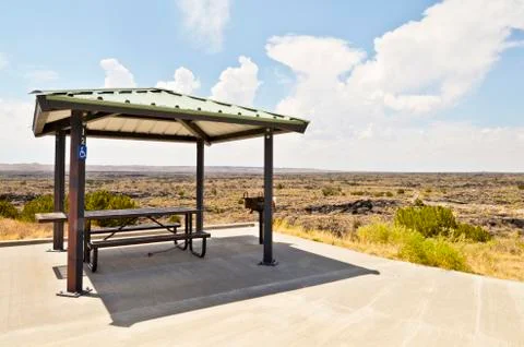 Covered Picnic Table with Benches Stock Photos